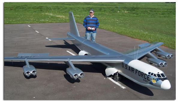 The above GIANT scale B-52 has a wingspread of 22 feet and weighs 265 